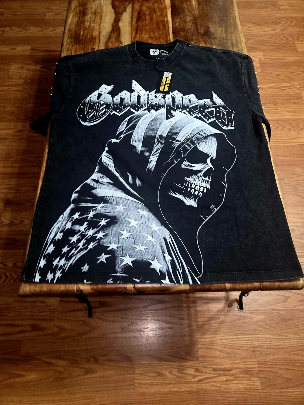 Godspeed New York "Rarity Collection MMXXIV" Men's Reaper Flag Rhinestone Tee - Picture 2 of 10
